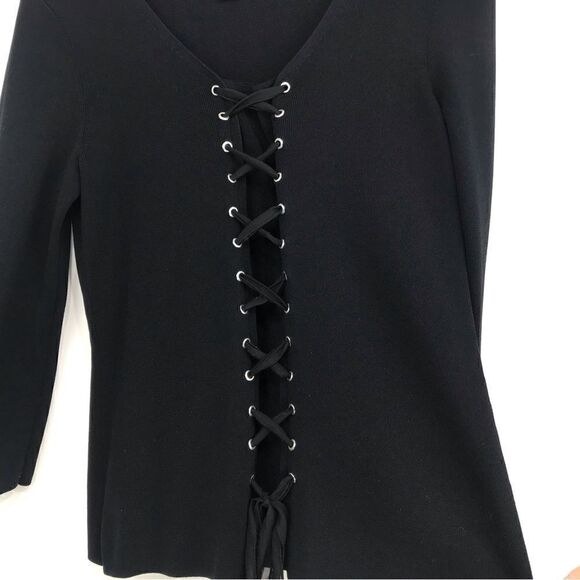 Cable & Gage Black Lace Up Stretch Knit Top - Picture 3 of 13